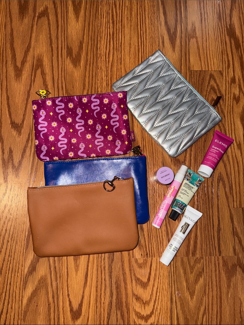 Assorted Ipsy Cosmetic Pouches - Silver, Magenta, Blue & Tan 5 unused items